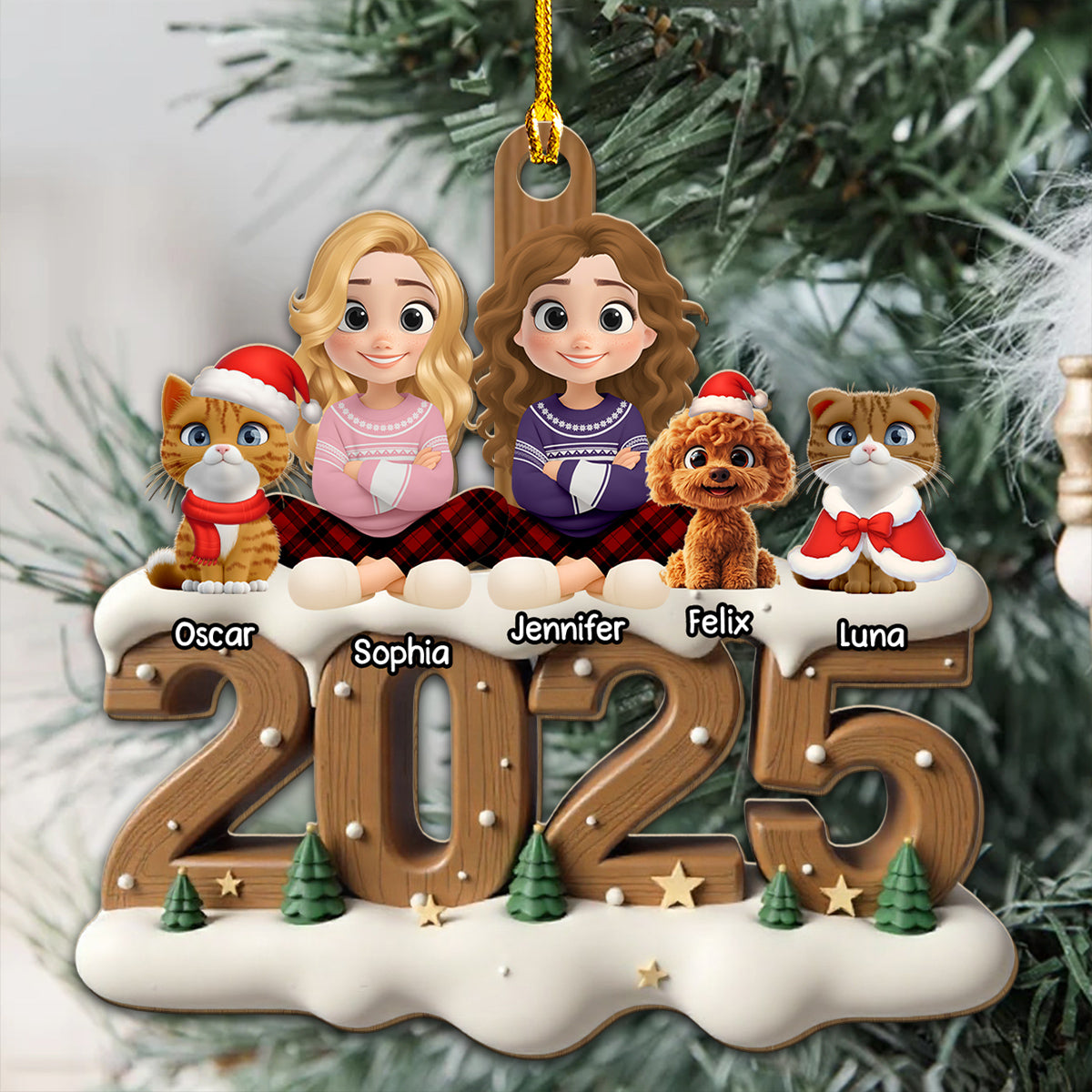 Together With Them This Year Onwards - Personalized 3D Effect Wood Ornament