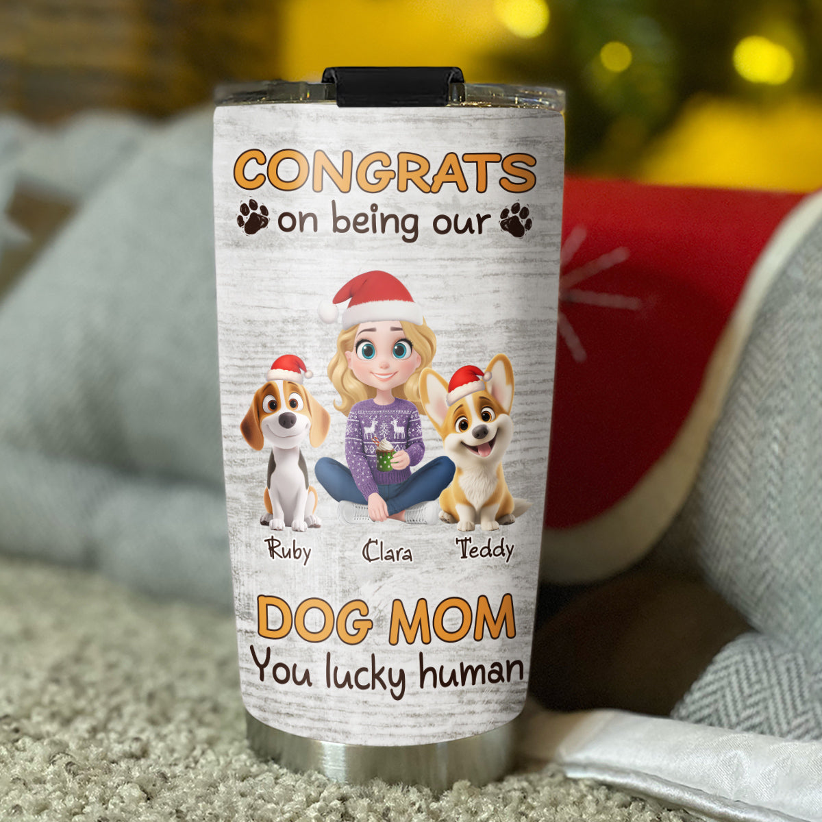 Custom Christmas Birthday Gifts For Dog Mom, Dog Lovers • Congrats On Being Our Mom Cartoon - Personalized Tumbler