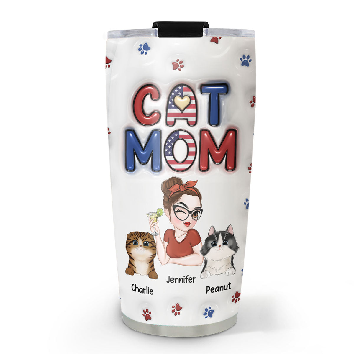 Custom Mother's day Birthday Gifts For Pet Mom, Pet Lovers • Lovely Cat Mom Version 3 - Personalized 3D Inflated Effect Tumbler