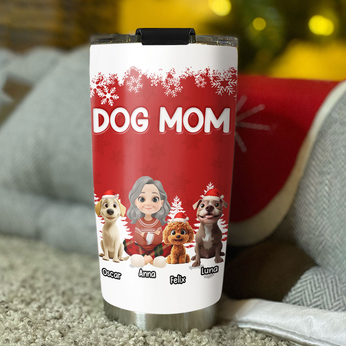 Custom Christmas Birthday Gifts For Dog Mom, Dog Lovers • Christmas 2025 Dog Mom - Personalized 3D Inflated Effect Tumbler