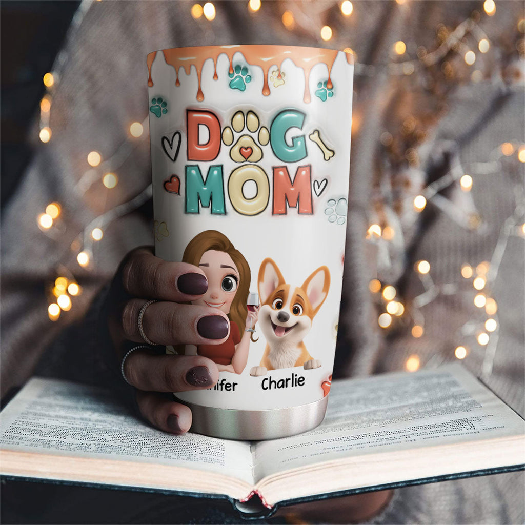 Custom Christmas Birthday Gifts For Pet Mom, Pet Lovers • Mom Of Dogs Cartoon- Personalized 3D Inflated Effect Tumbler