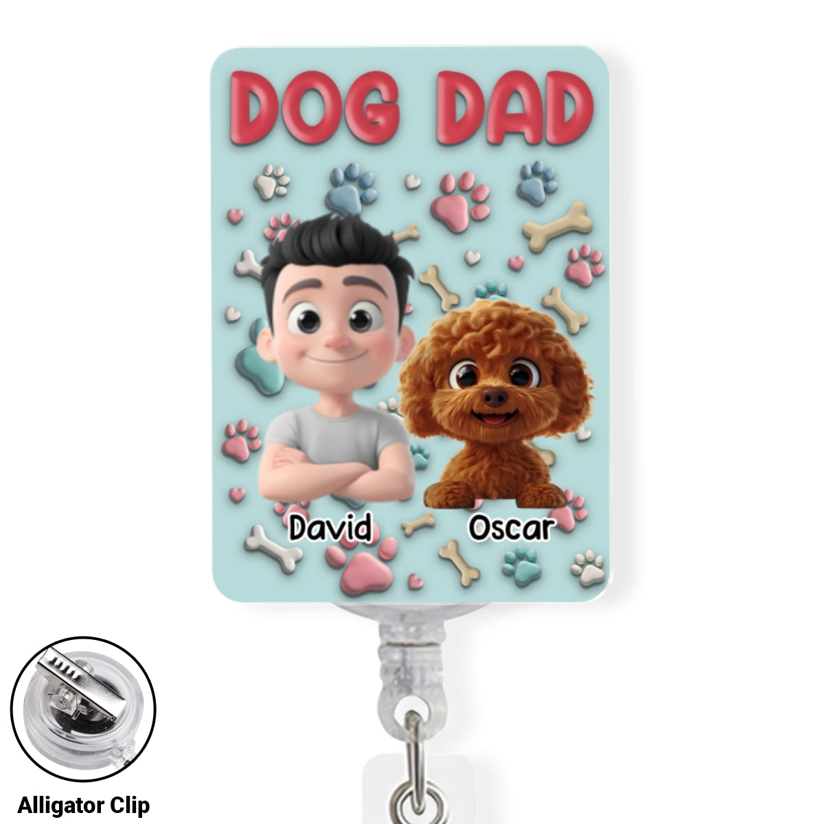 Custom Photo Funny Dog Mom Portrait ID Holder, For Graduation, Birthday • Dog Mom Cartoon - Personalized Acrylic Badge Reel