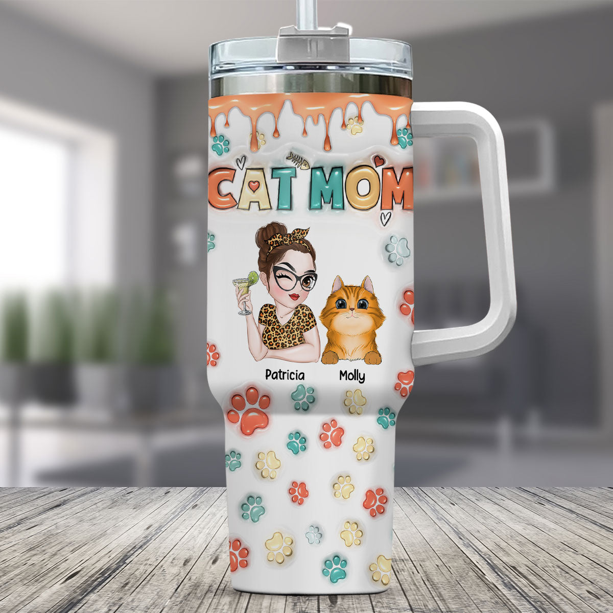 Custom Mother's day Birthday Gifts For Cat Mom, Cat Lovers • Mom Of Cats Ver 2 - Personalized 3D Inflated Effect Printed 40 Oz Tumbler