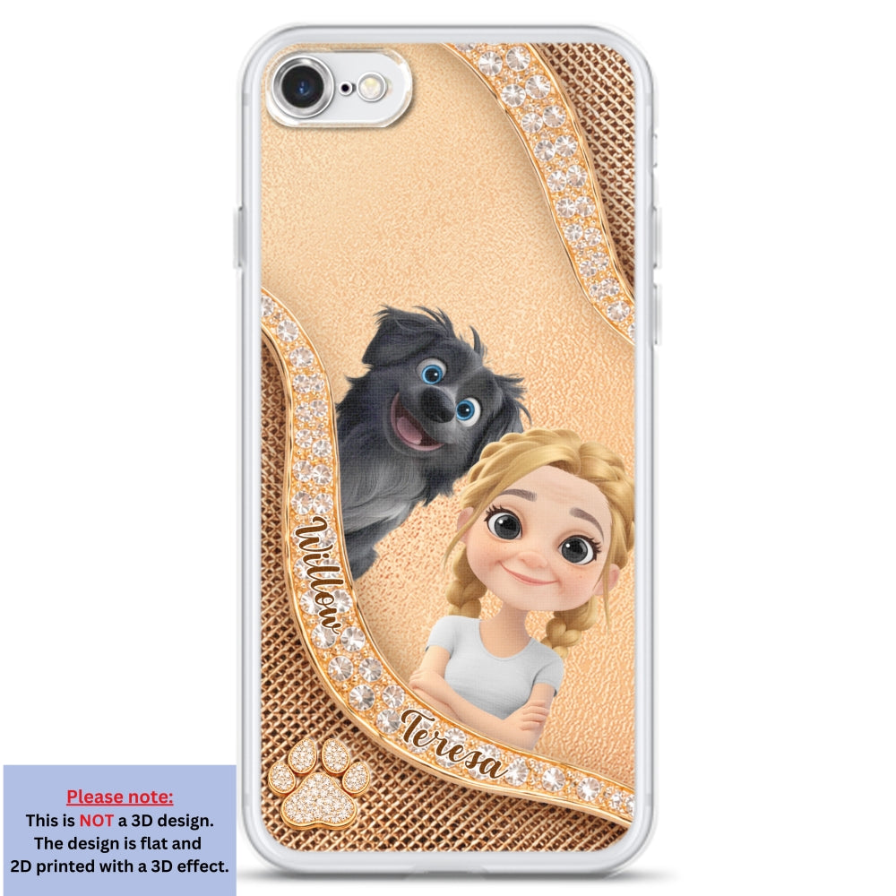 Gold Chibi Dog Mom - Personalized 3D Effect Phone Case