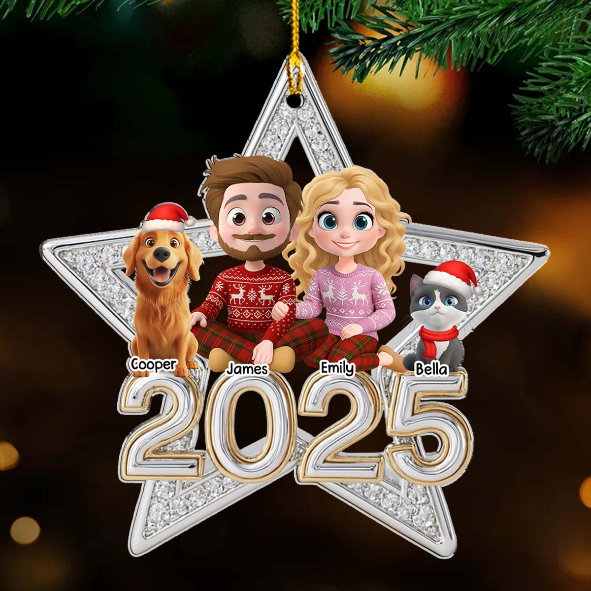 Family Makes Christmas Truly Bright With Fur Babies - Personalized 3D Effect Acrylic Ornament