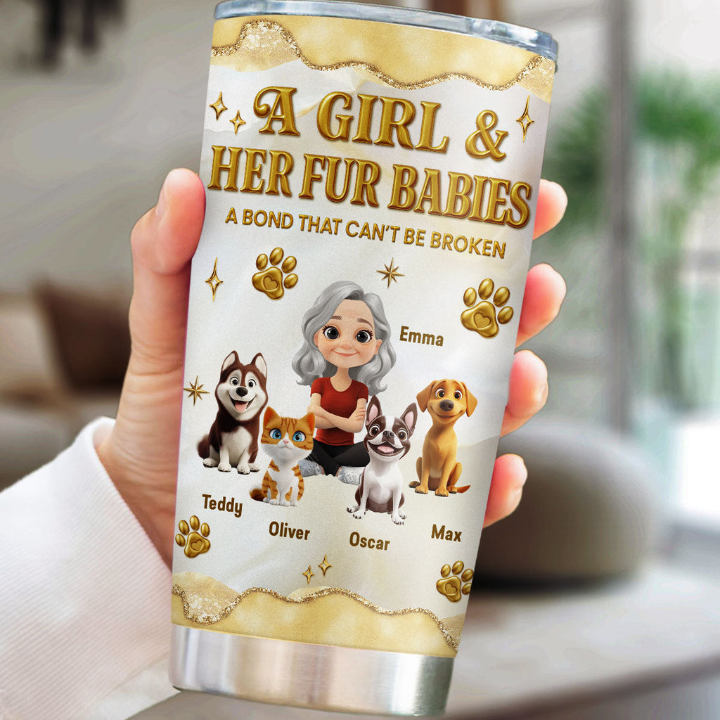 Custom Christmas Birthday Gifts For Pet Mom, Pet Lovers • Girl And Pet Yellow - Personalized 3D Effect Tumbler