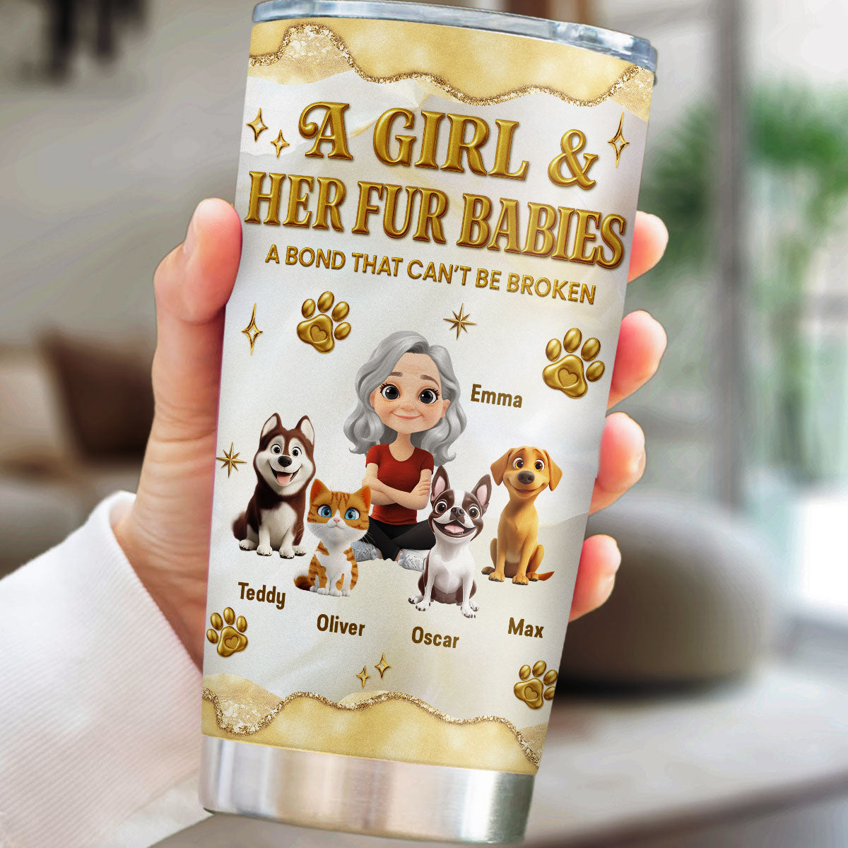 Custom Christmas Birthday Gifts For Pet Mom, Pet Lovers • Girl And Pet Yellow - Personalized 3D Effect Tumbler