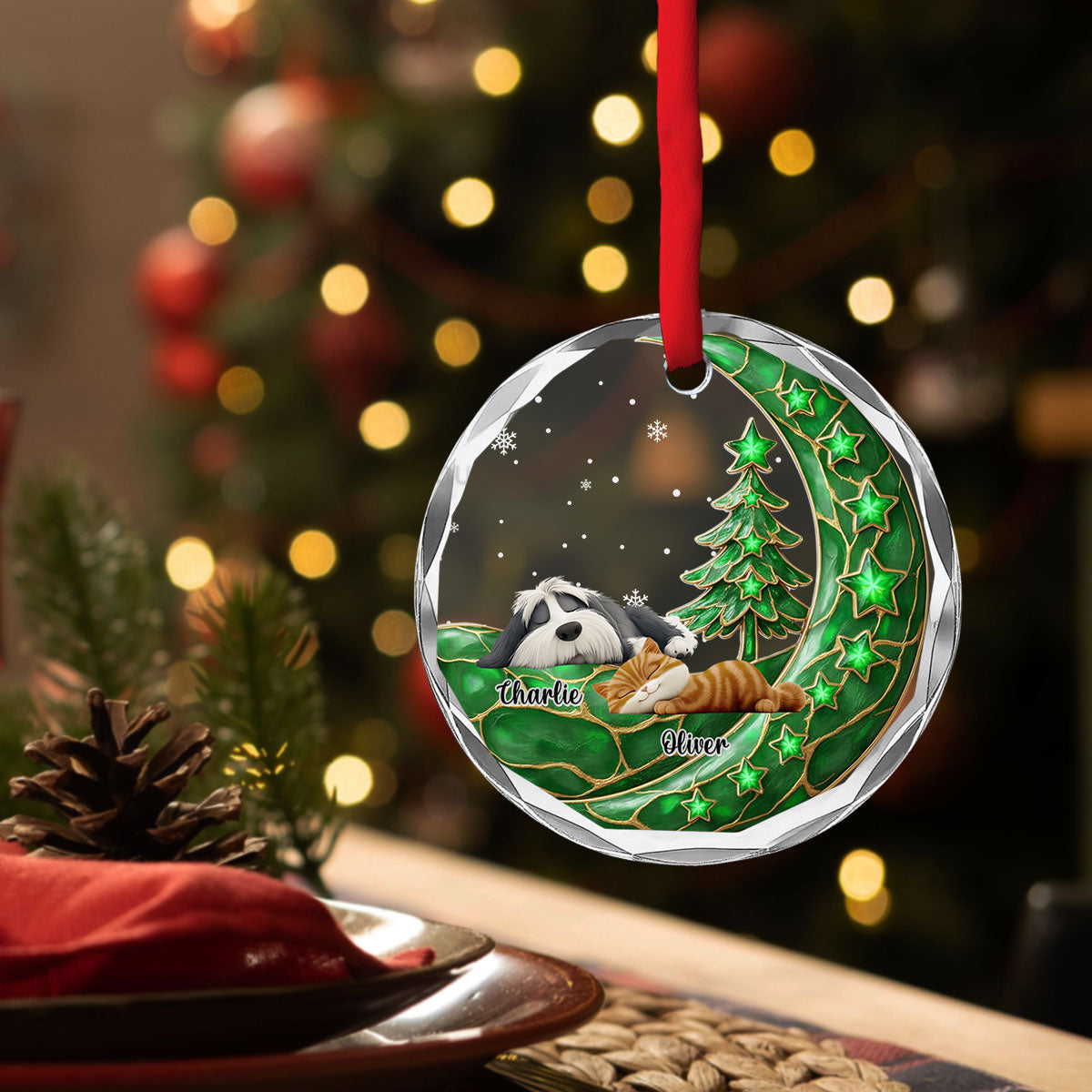 Custom Christmas Decor Home Birthday Gifts For Pet Lovers • Beside Pearl Of You With Pet - Personalized 3D Effect Glass Ornament