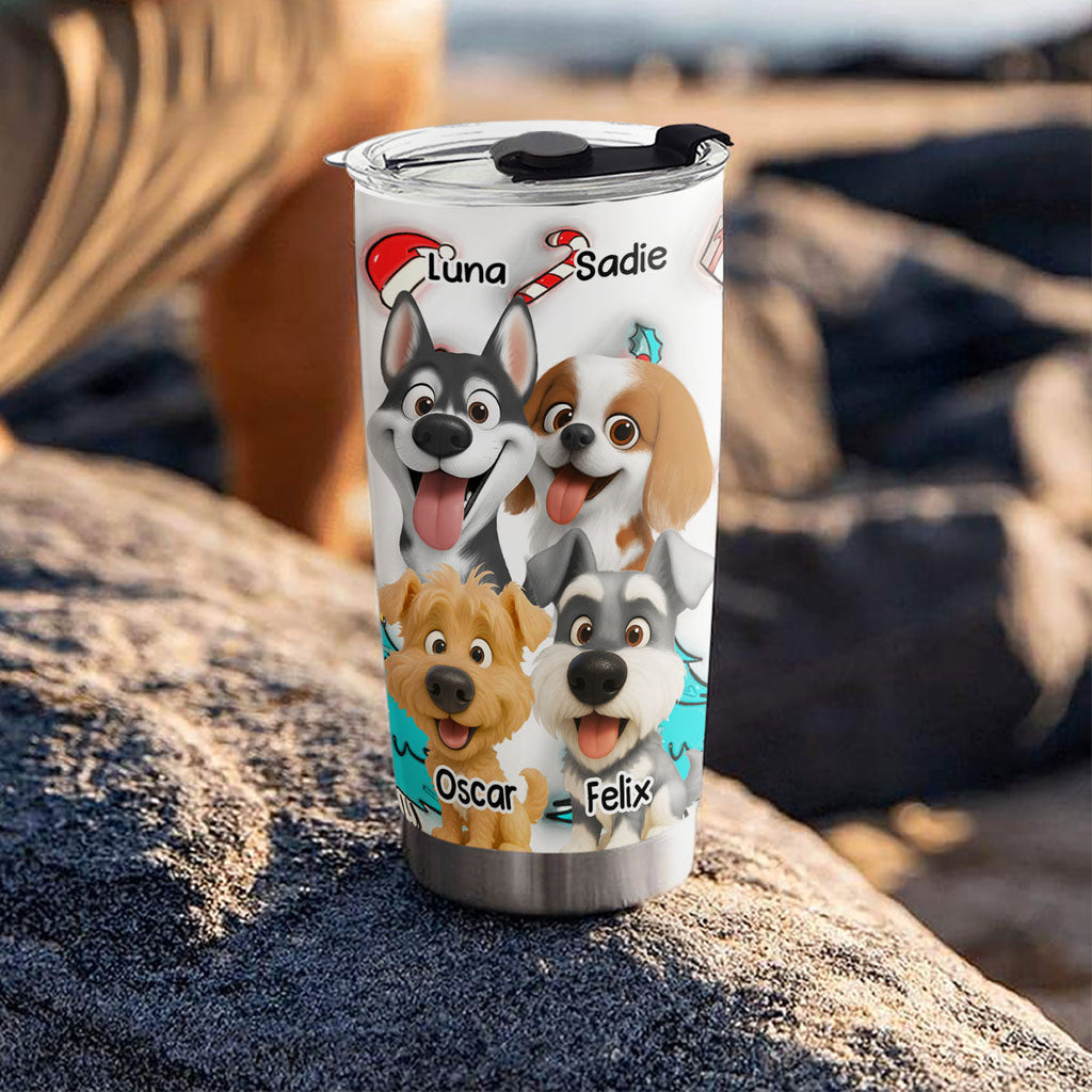 Custom Christmas Birthday Gifts For Dog Mom, Dog Lovers • Santa Is Coming - Personalized 3D Inflated Effect Tumbler