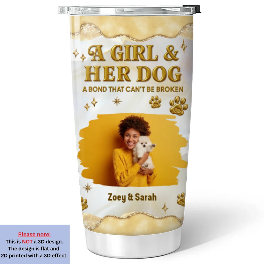 Custom Photo Christmas Birthday Gifts For Dog Mom, Dog Lovers • Girl And Dog Yellow Photo - Personalized 3D Effect Tumbler