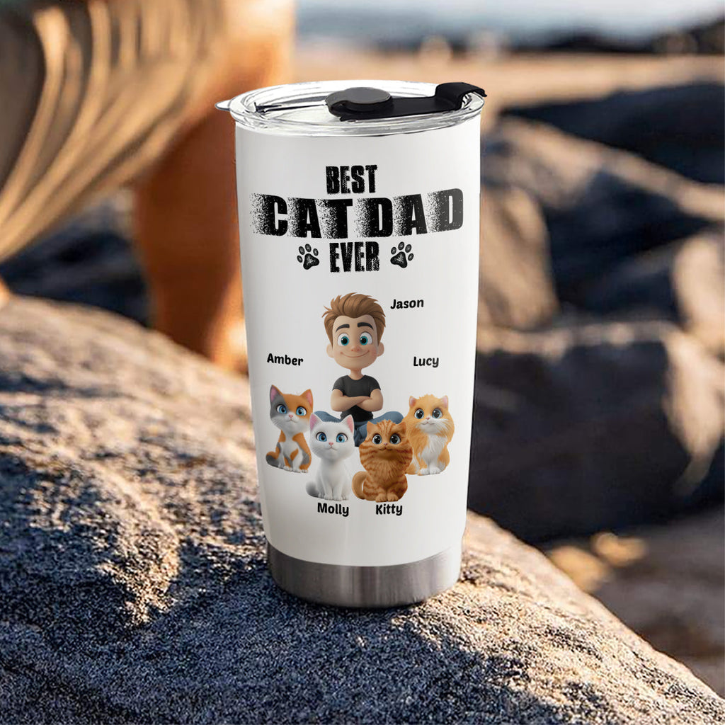 Custom Father's day Birthday Gifts For Cat Dad, Cat Lovers • Best Dad Ever Cat Version 2 - Personalized Tumbler