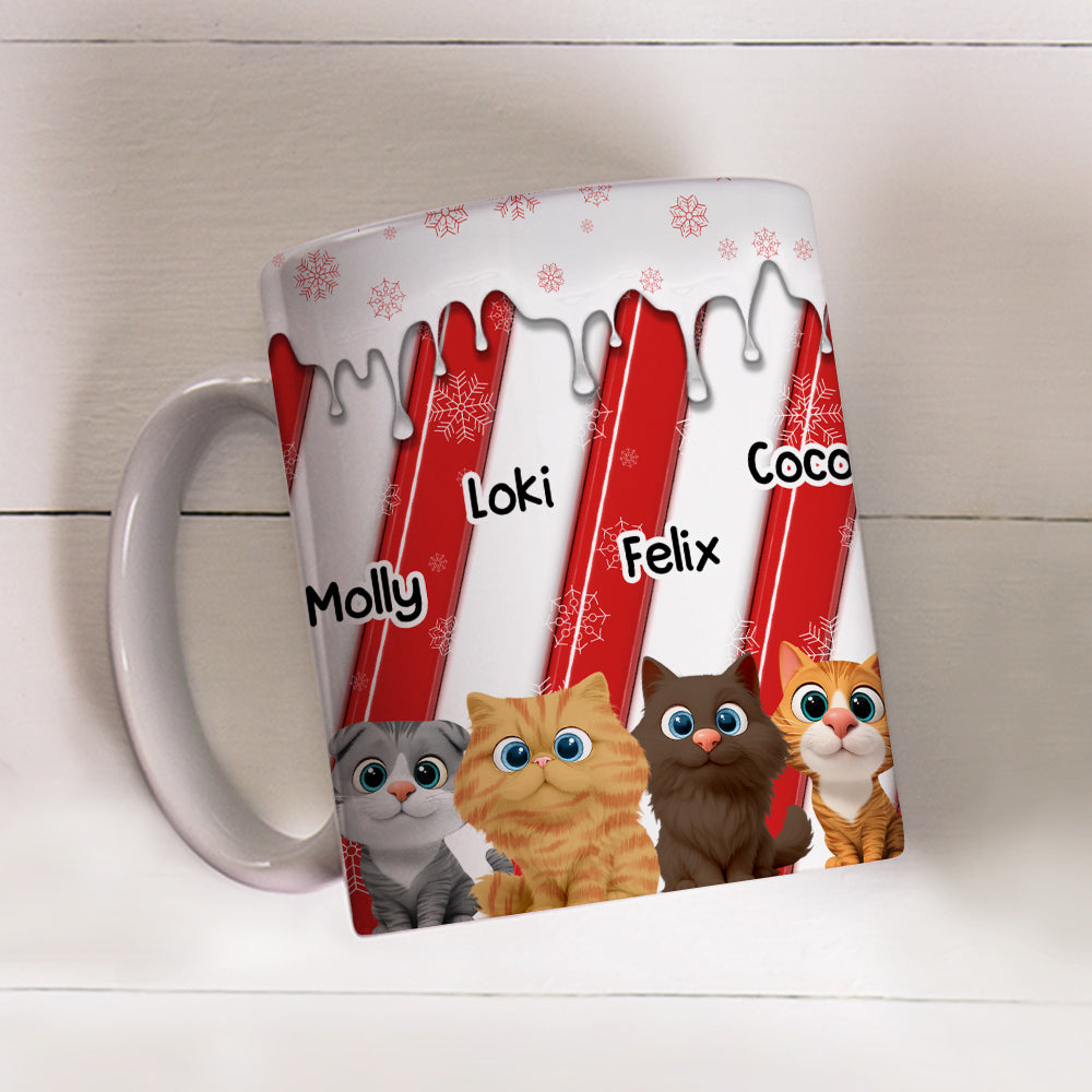 Custom Christmas Birthday Gifts For Cat Lovers • Candy Cartoon Cat - Personalized 3D Inflated Effect Coffee Mug