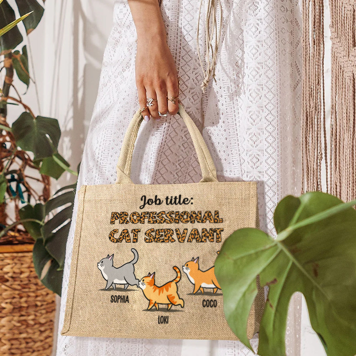 Cat Servant Is My Job - Personalized Jute Tote Bag
