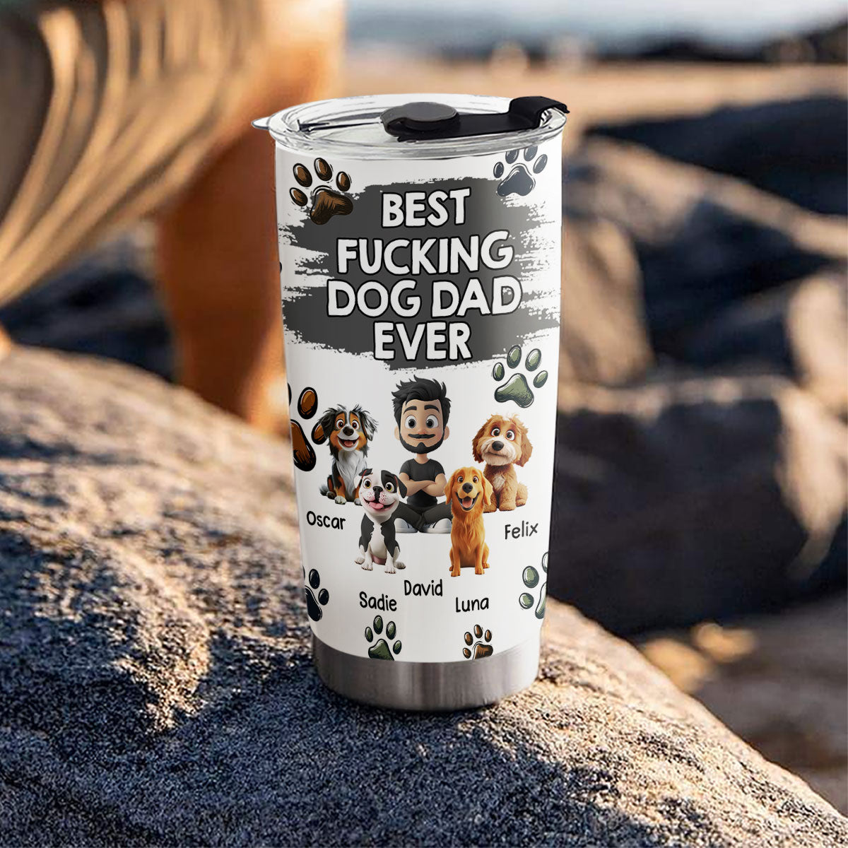Custom Christmas Birthday Gifts For Dog Dad, Dog Lovers • Best Dog Dad Cartoon Christmas - Personalized Tumbler