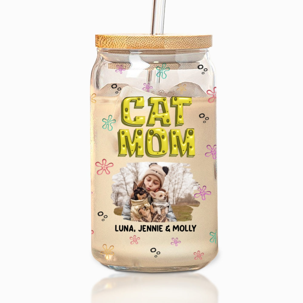 Sponge Cat Mom Photo - Personalized Glass Can