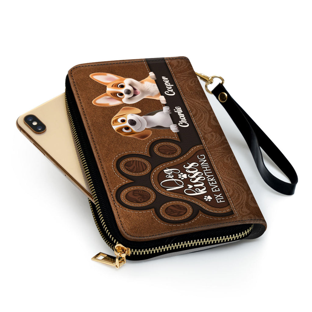 Dog Kisses Fix Everything - Personalized Leather Wallet