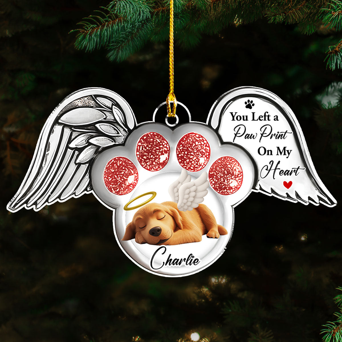 Custom Christmas Memorial Sympathy Gifts For Dogs, Cats • Pawprints In Heaven - Personalized Acrylic Ornament