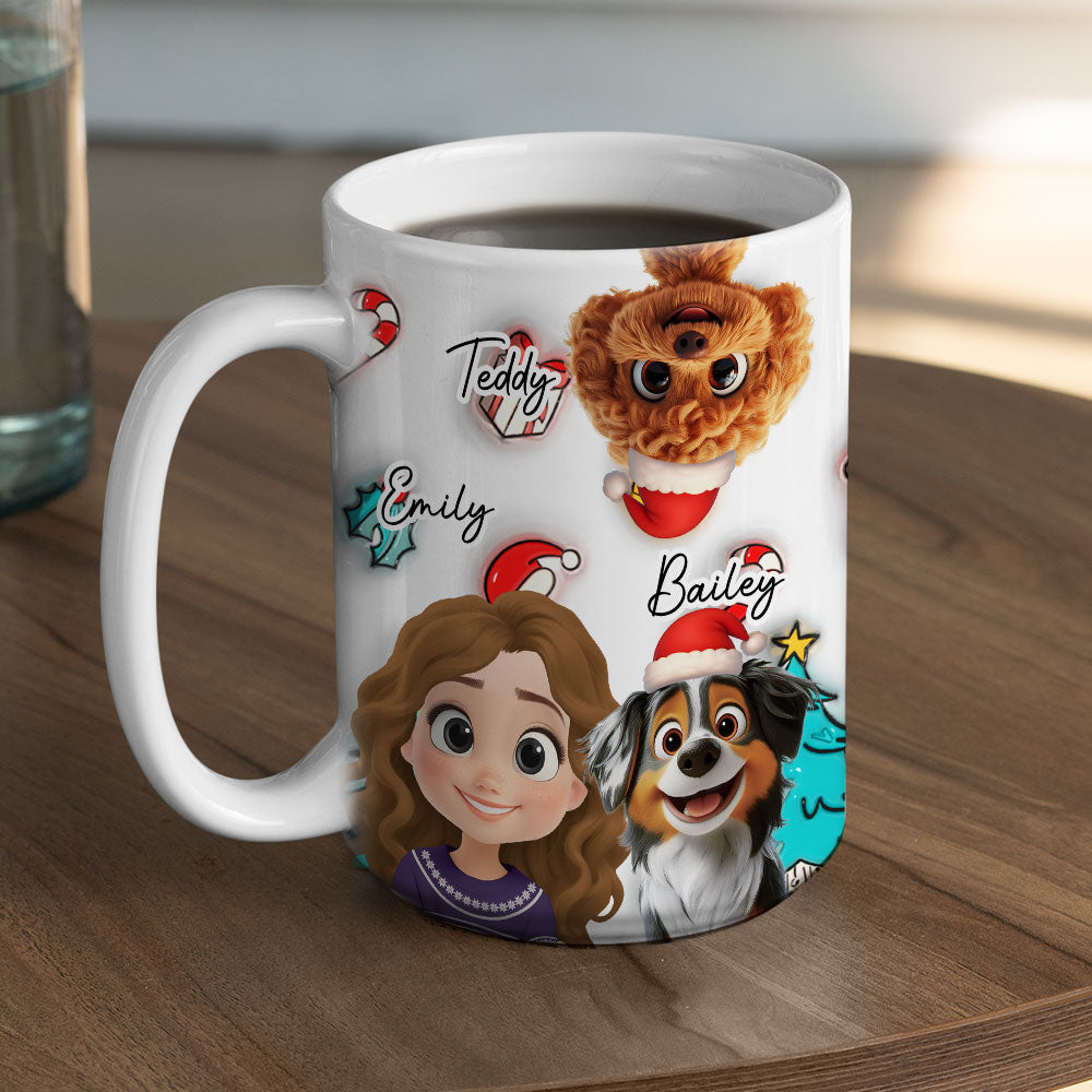 Custom Christmas Birthday Gifts For Dog Mom, Dog Lovers • Santa Is Coming To Us - Personalized 3D Inflated Effect Mug