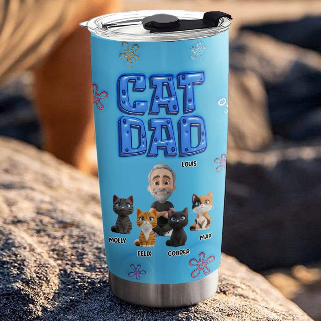 Custom Father's day Birthday Gifts For Cat Dad, Cat Lovers • Sponge Cat Dad - Personalized 3D Inflated Effect Tumbler