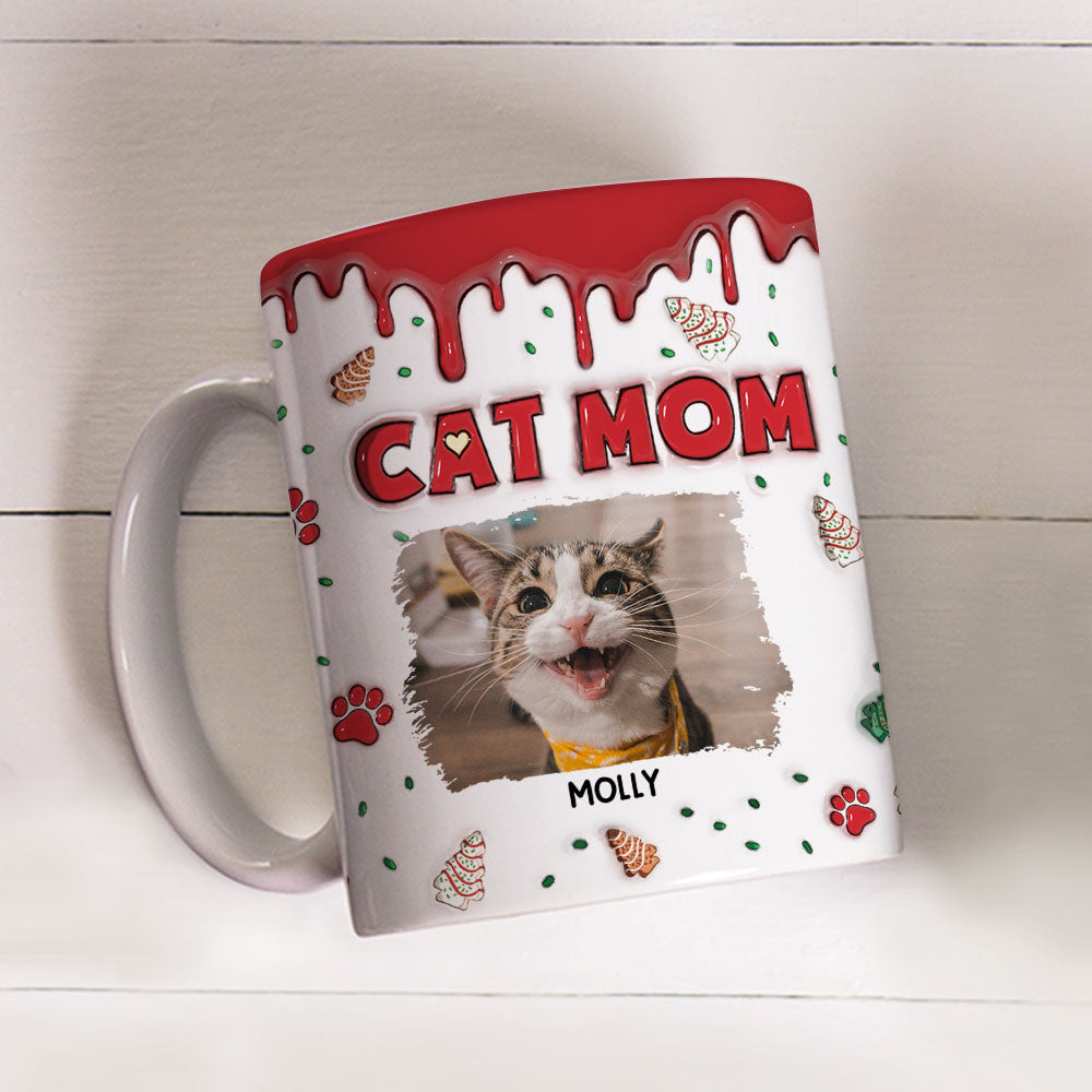 Custom Photo Mother's day Birthday Gifts For Cat Mom, Cat Lovers • Cat Mom Christmas Cake Photo - Personalized 3D Inflated Effect Mug