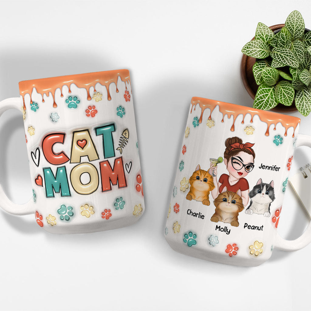 Custom Mother's day Birthday Gifts For Cat Mom, Cat Lovers • Mom Of Cats Version 2 - Personalized 3D Inflated Effect Mug