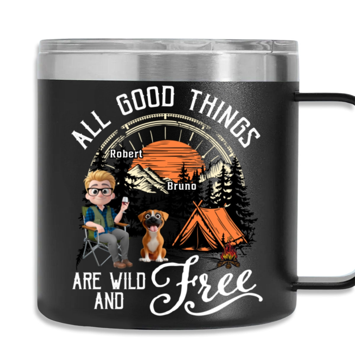Custom Christmas Birthday Gifts For Dog Lovers • Wild And Free - Personalized 14oz Stainless Steel Tumbler With Handle