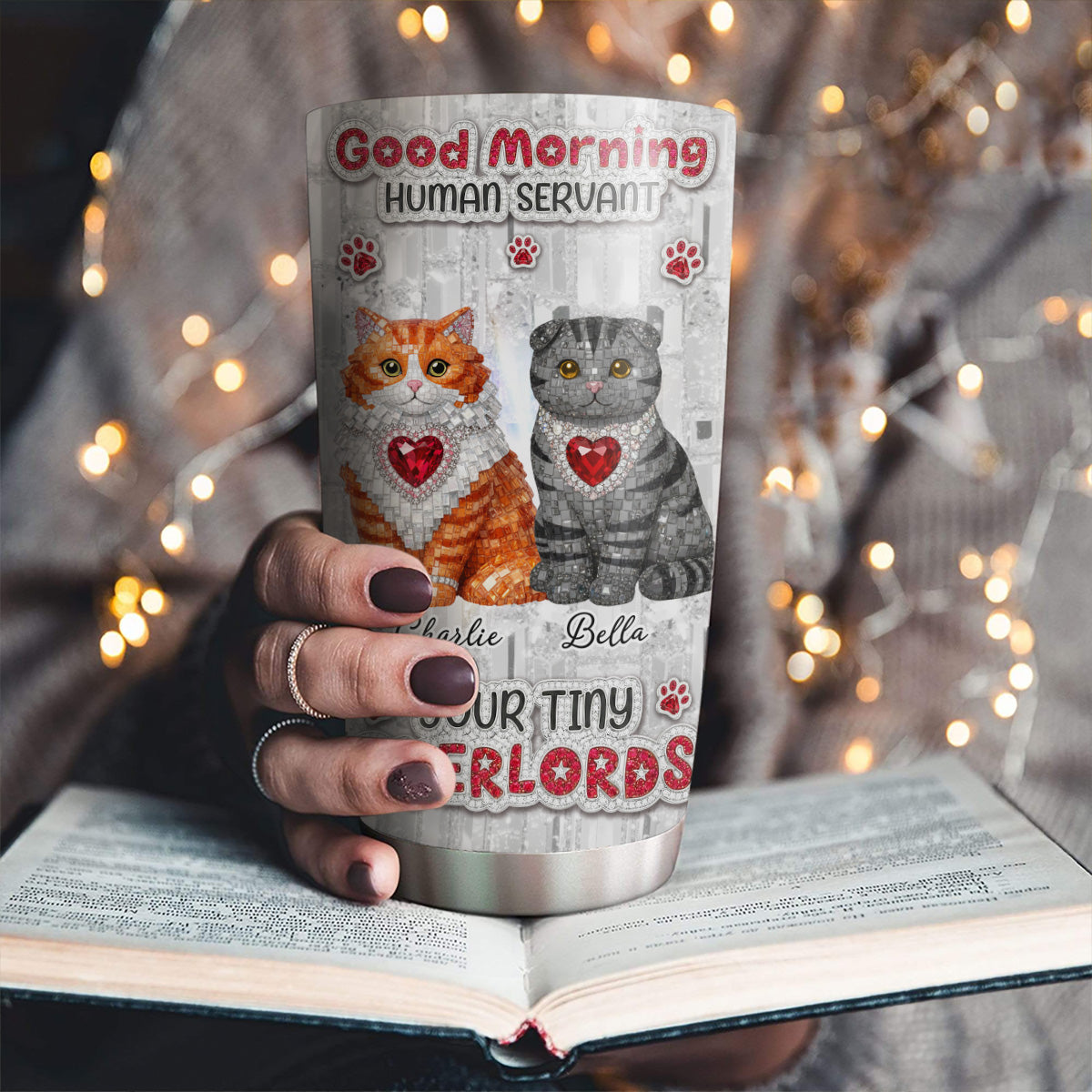 Custom Christmas Birthday Gifts For Cat Lovers • Good Morning Human Servant - Personalized 3D Effect Tumbler