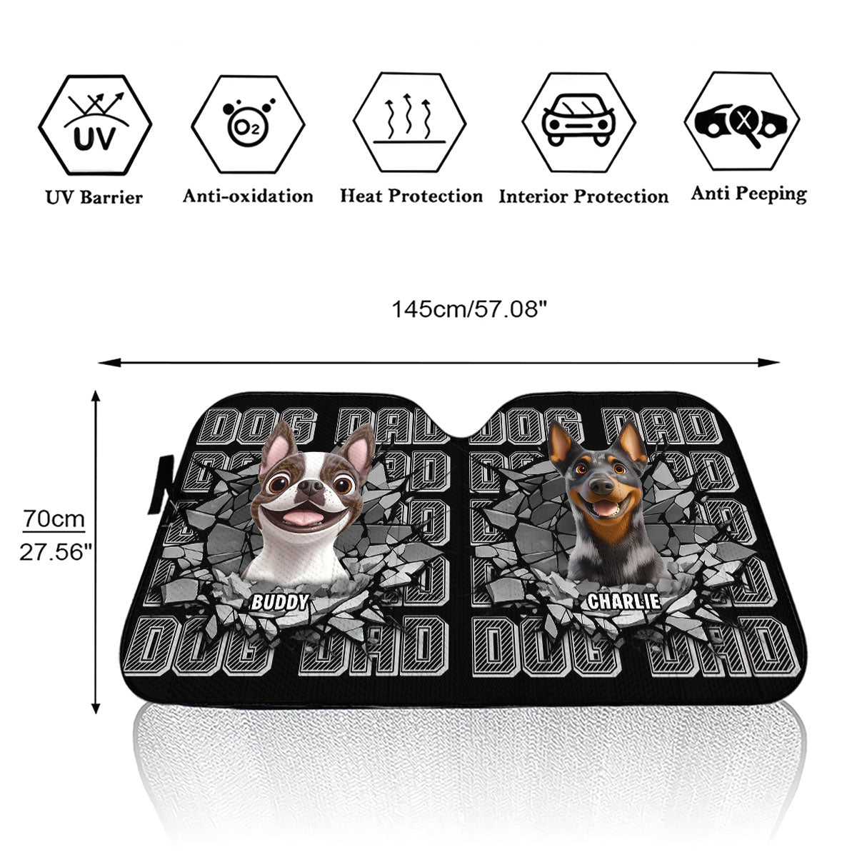 Custom Christmas Birthday Gifts Car Accessories for Dog Parents • Cool Dad Cool Dog - Personalized Car Sunshade