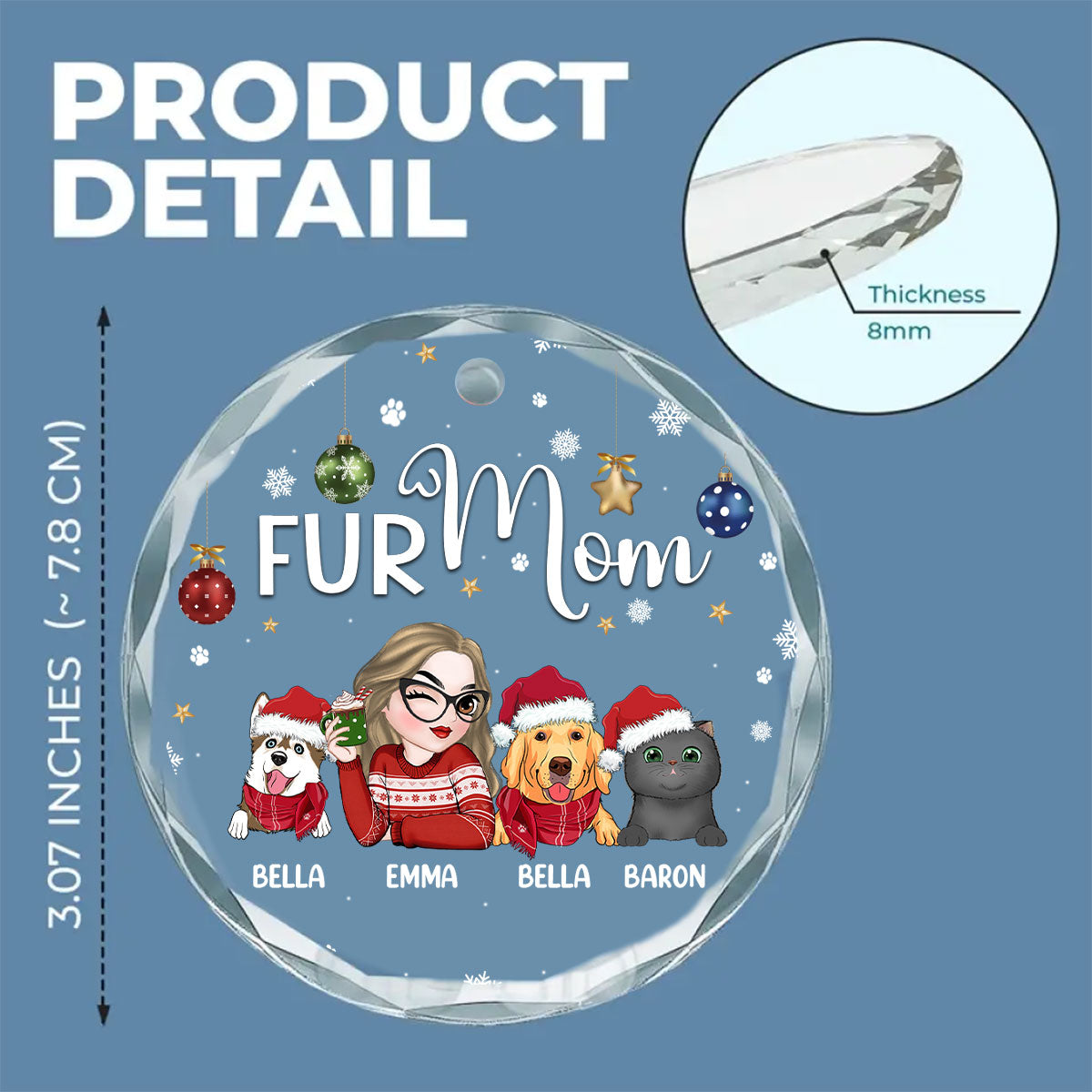 Fur Mom - Personalized Glass Ornament