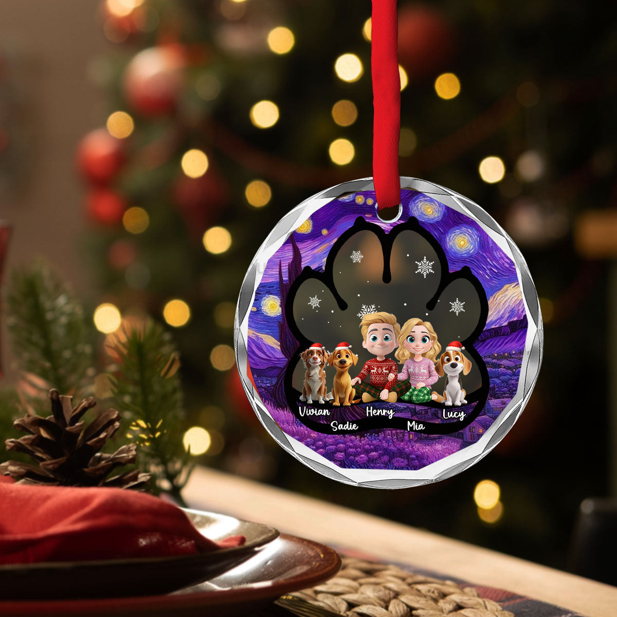 Custom Christmas Decor Home Birthday Gifts For Dog Lovers • Here With Each Other - Personalized Glass Ornament