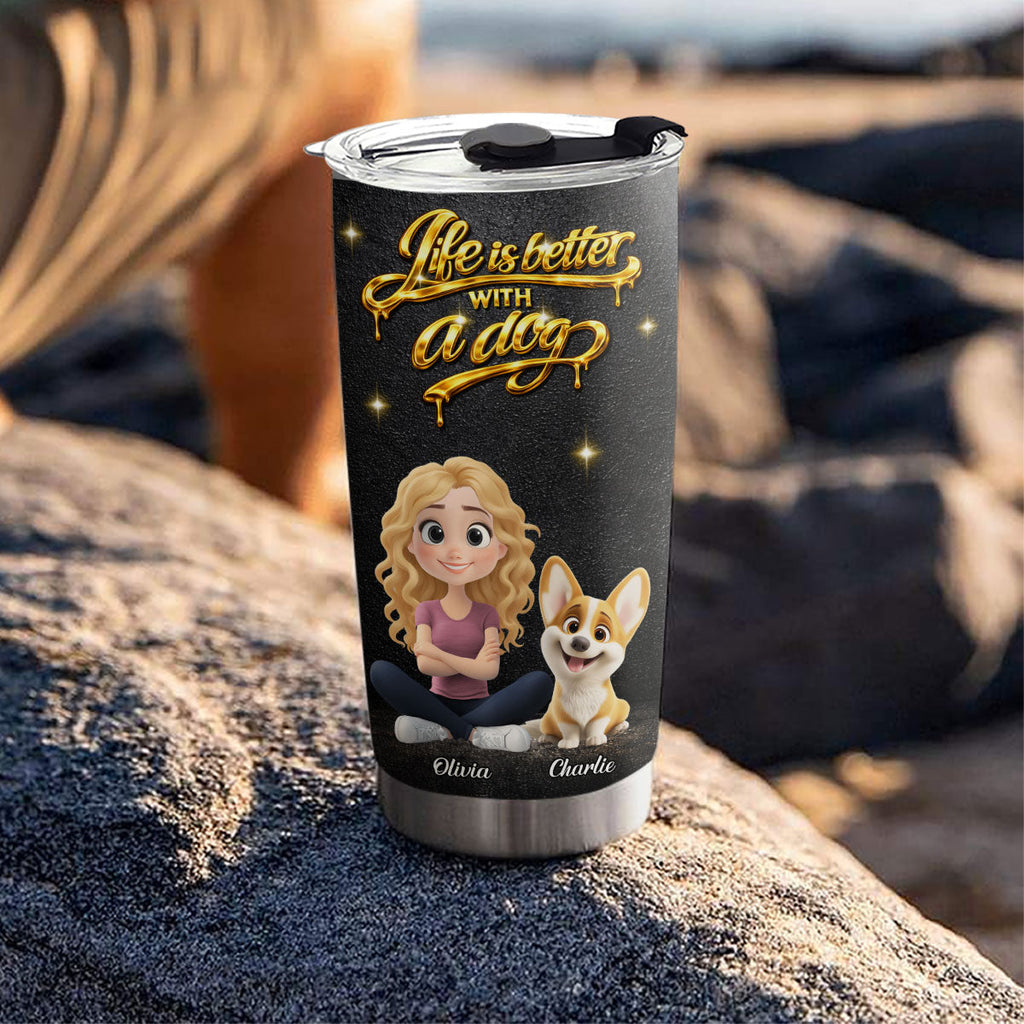 Custom Christmas Birthday Gifts For Dog Mom, Dog Lovers • Golden Dog Mom - Personalized 3D Effect Tumbler