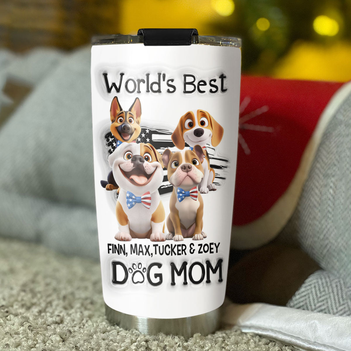 Custom Christmas Birthday Gifts For Dog Mom, Dog Lovers • Worldwide Best Mom - Personalized 3D Inflated Effect Tumbler