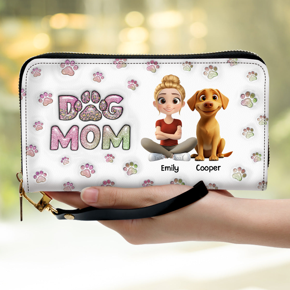 Dog Mom Lovely Chibi - Personalized 3D Inflated Effect Leather Wallet