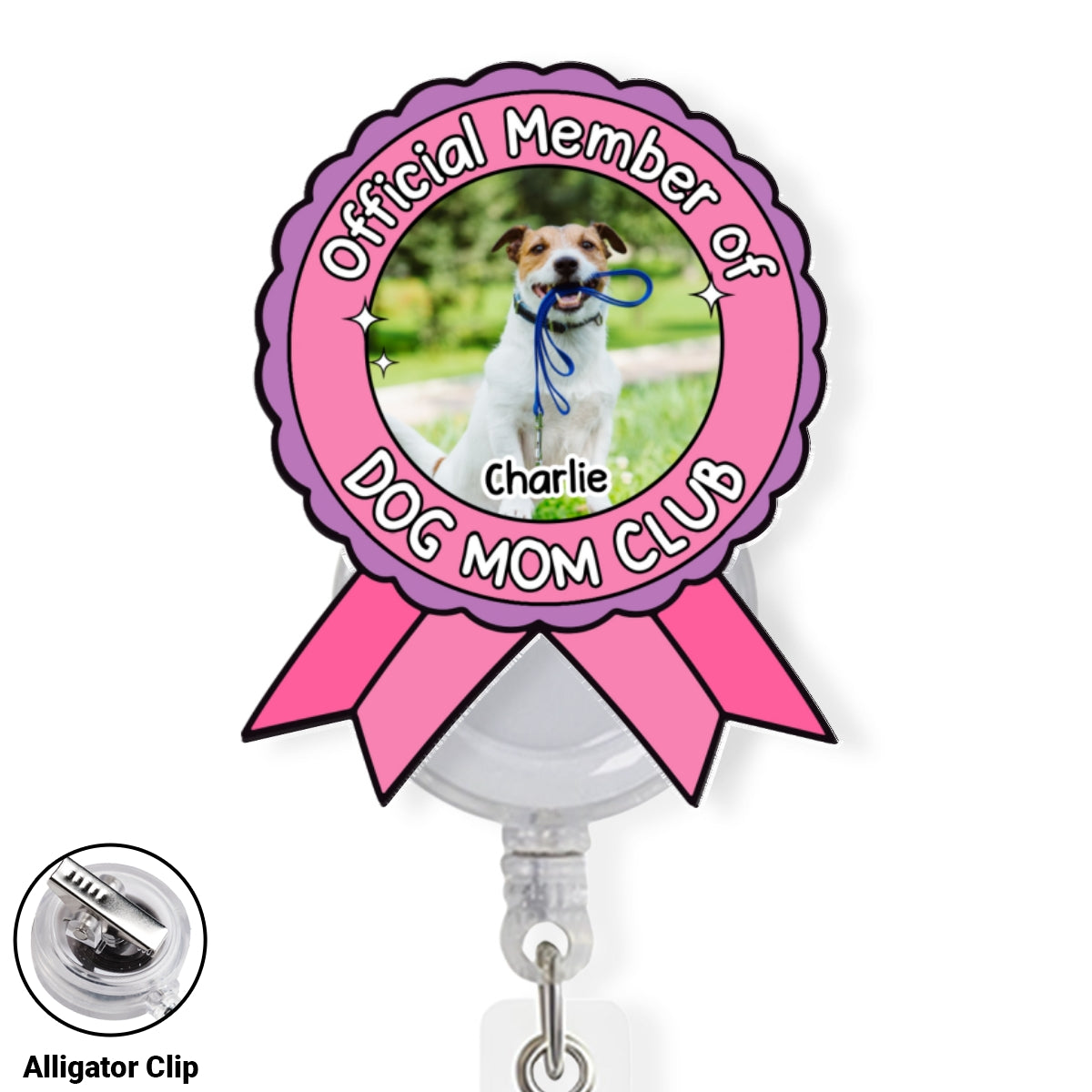 Custom Photo Funny Dog Mom Portrait ID Holder, For Graduation, Birthday • Official Member Photo - Personalized Acrylic Badge Reel