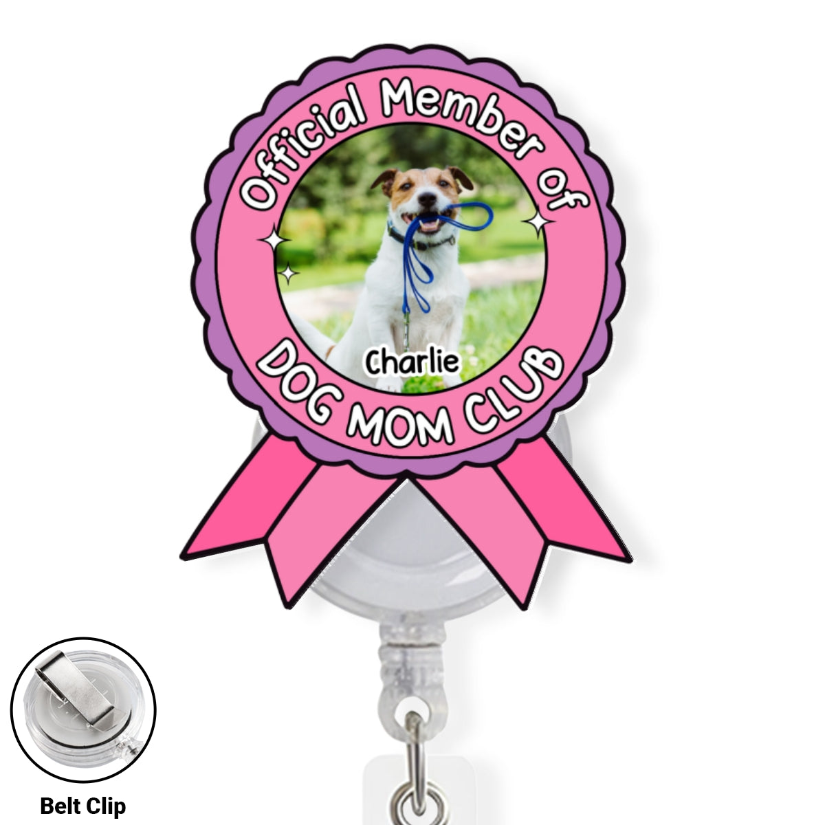 Custom Photo Funny Dog Mom Portrait ID Holder, For Graduation, Birthday • Official Member Photo - Personalized Acrylic Badge Reel