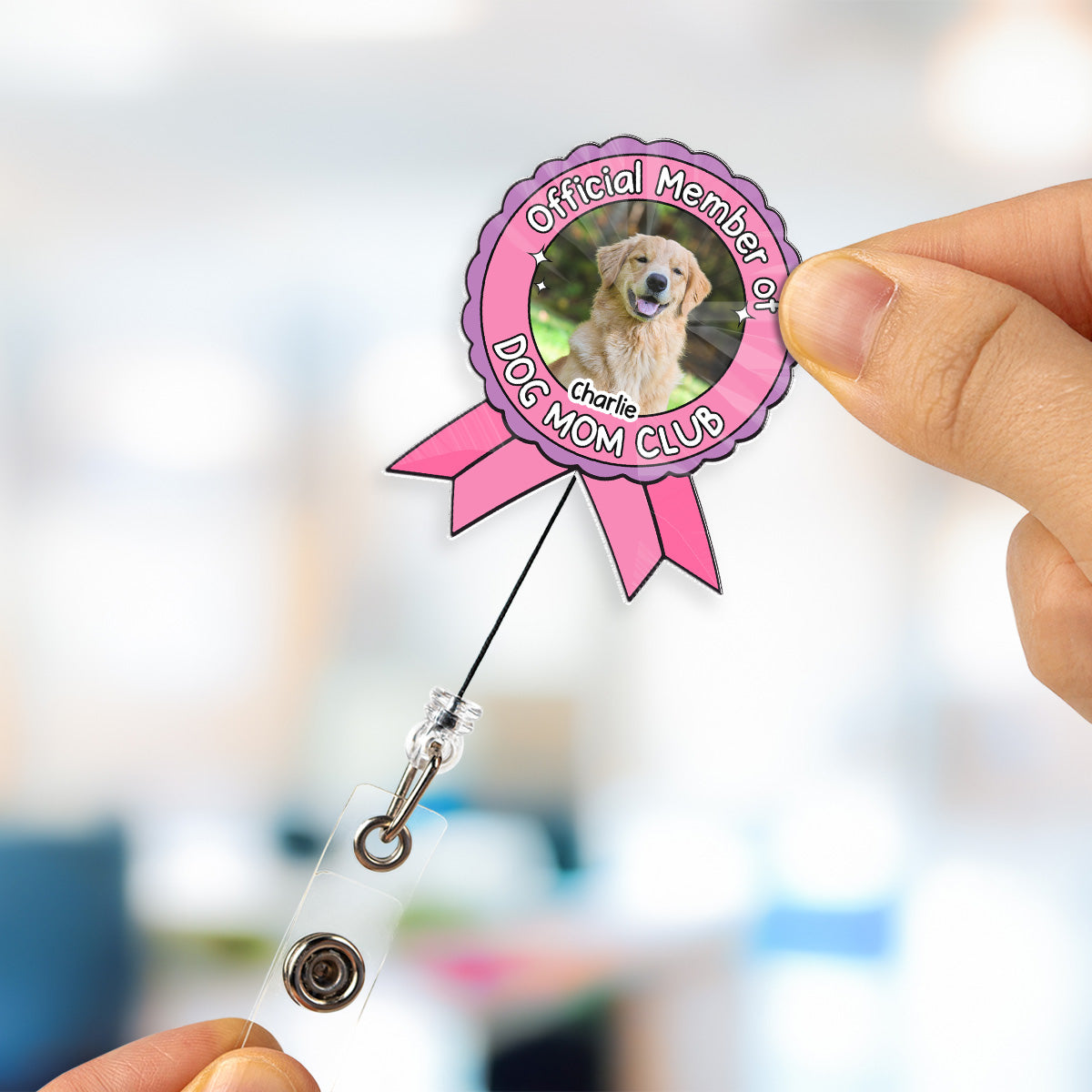 Custom Photo Funny Dog Mom Portrait ID Holder, For Graduation, Birthday • Official Member Photo - Personalized Acrylic Badge Reel