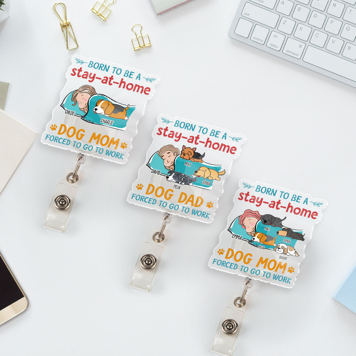 Custom Photo Funny Dog Mom Portrait ID Holder, For Graduation, Birthday • A Stay At Home - Personalized Acrylic Badge Reel