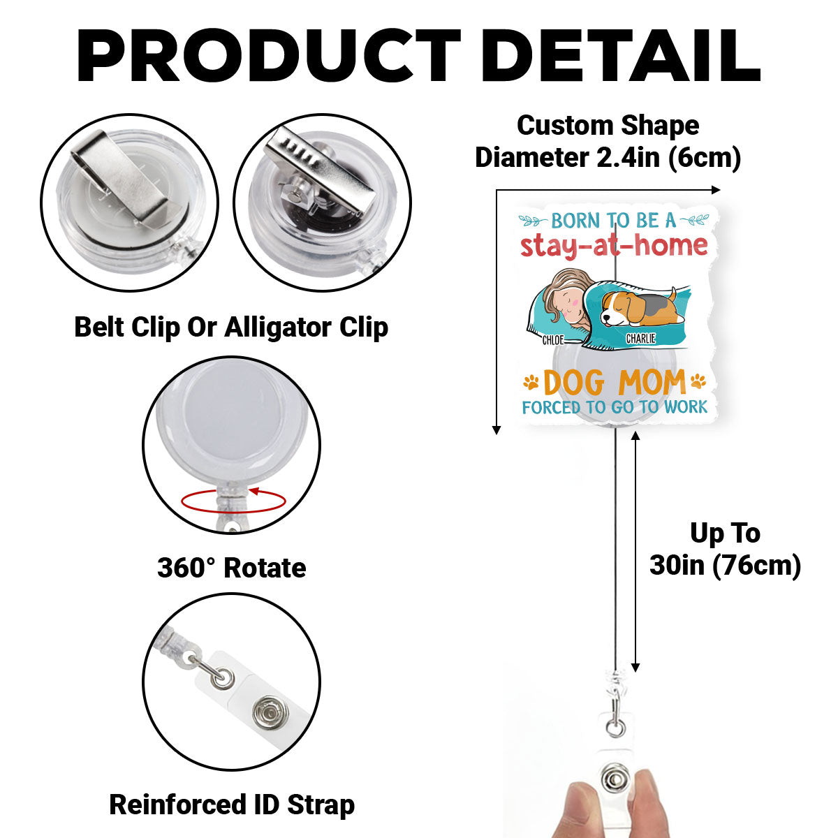 Custom Photo Funny Dog Mom Portrait ID Holder, For Graduation, Birthday • A Stay At Home - Personalized Acrylic Badge Reel