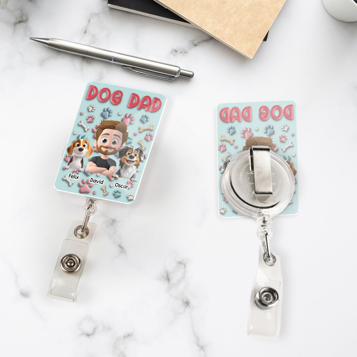 Custom Photo Funny Dog Mom Portrait ID Holder, For Graduation, Birthday • Dog Mom Cartoon - Personalized Acrylic Badge Reel