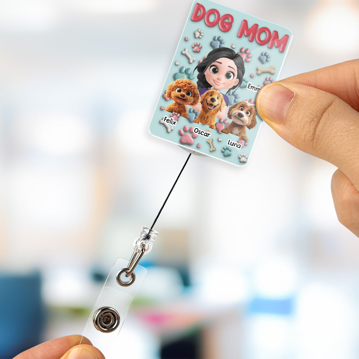 Custom Photo Funny Dog Mom Portrait ID Holder, For Graduation, Birthday • Dog Mom Cartoon - Personalized Acrylic Badge Reel