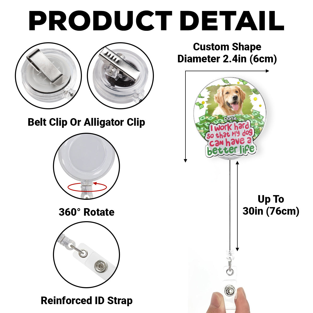 Custom Photo ID Holder, Graduation Christmas Birthday Gifts for Dog Lovers • Better Life Photo - Personalized Acrylic Badge Reel
