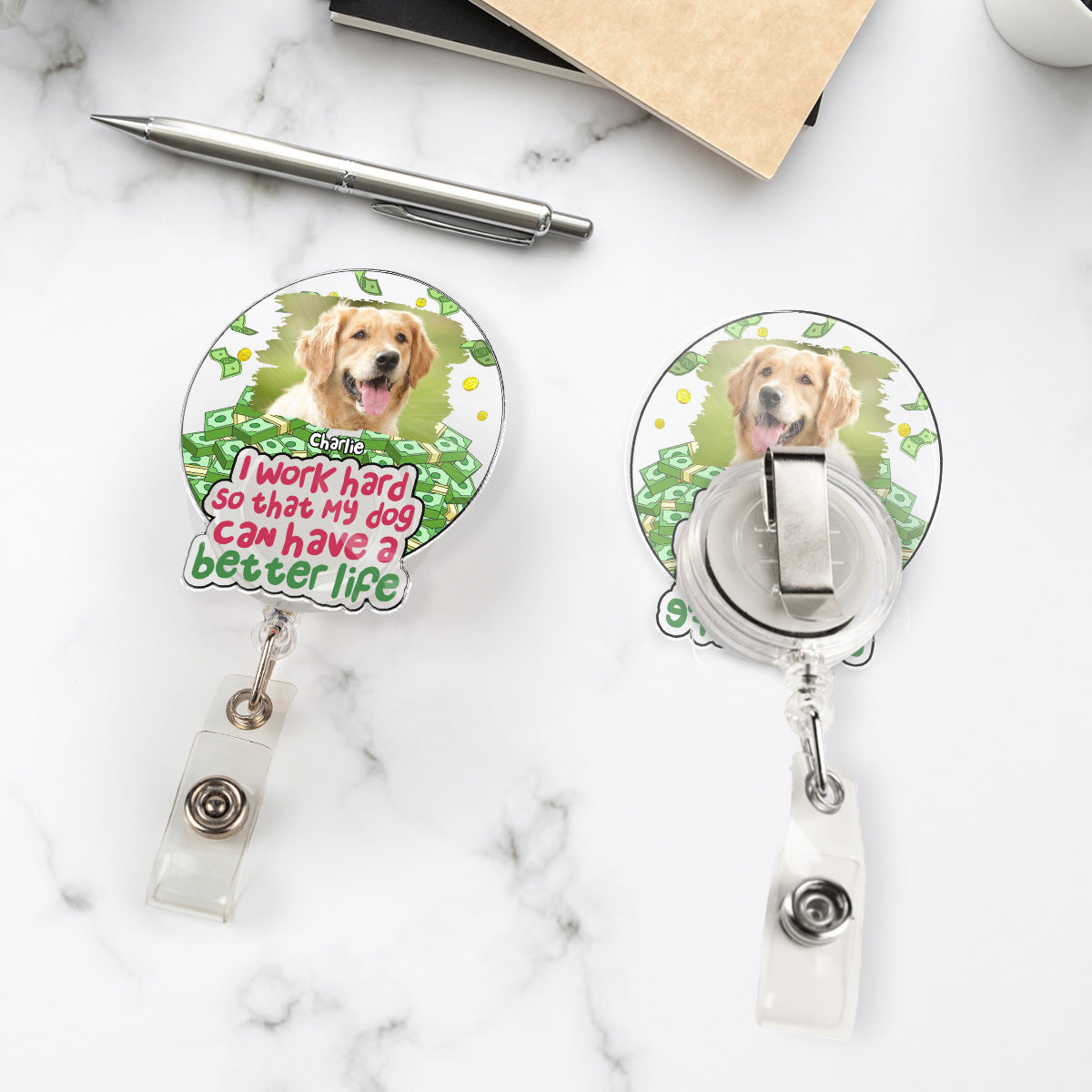 Custom Photo ID Holder, Graduation Christmas Birthday Gifts for Dog Lovers • Better Life Photo - Personalized Acrylic Badge Reel