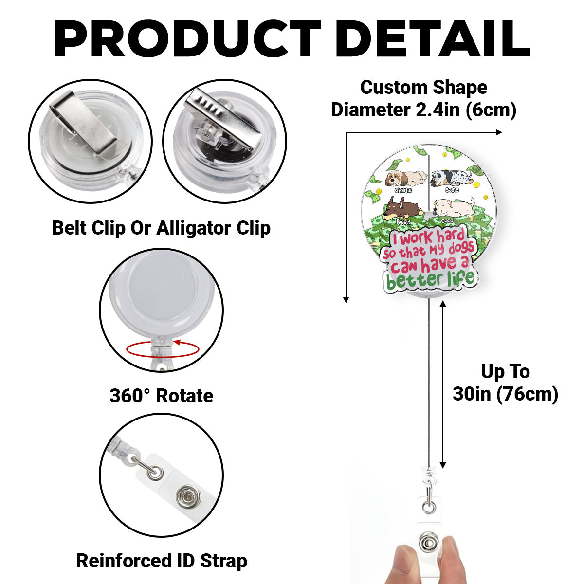 Custom Photo ID Holder, Graduation Christmas Birthday Gifts for Dog Lovers • Better Life - Personalized Acrylic Badge Reel