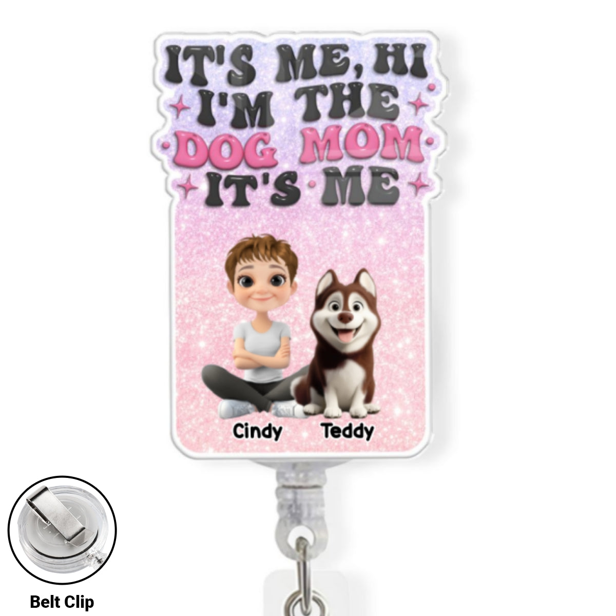 Custom Photo Funny Dog Mom Portrait ID Holder, For Graduation, Birthday • Dog Mom Is Me - Personalized Acrylic Badge Reel