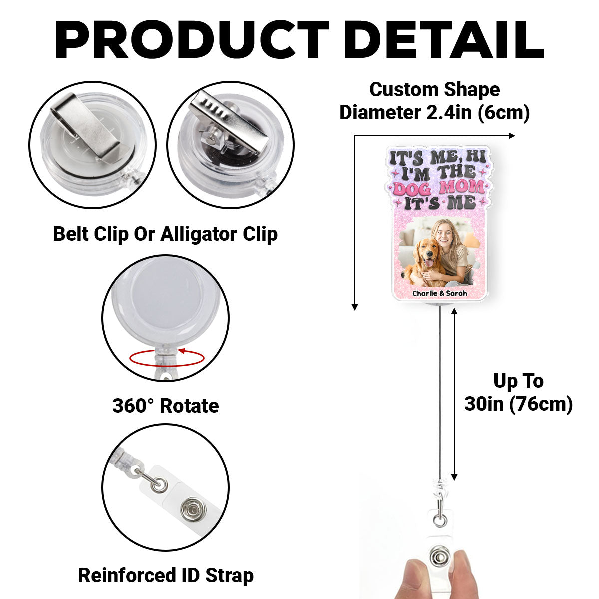 Custom Photo Funny Dog Mom Portrait ID Holder, For Graduation, Birthday • Dog Mom Is Me Photo - Personalized Acrylic Badge Reel