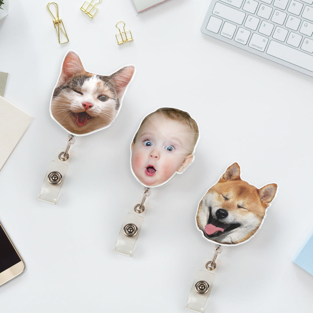 Custom Photo Funny Portrait ID Holder, Gifts For Pet Lovers, Coworker, Boss • Funny Meme - Personalized Acrylic Badge Reel