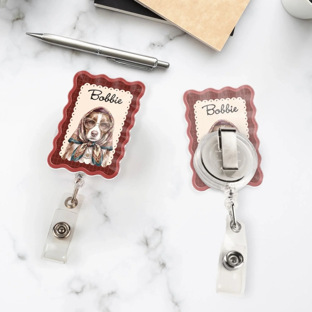 Custom Photo Nurse ID Holder, Graduation Christmas Birthday Gifts for Dog Lovers • Working With My Pet - Personalized Acrylic Badge Reel