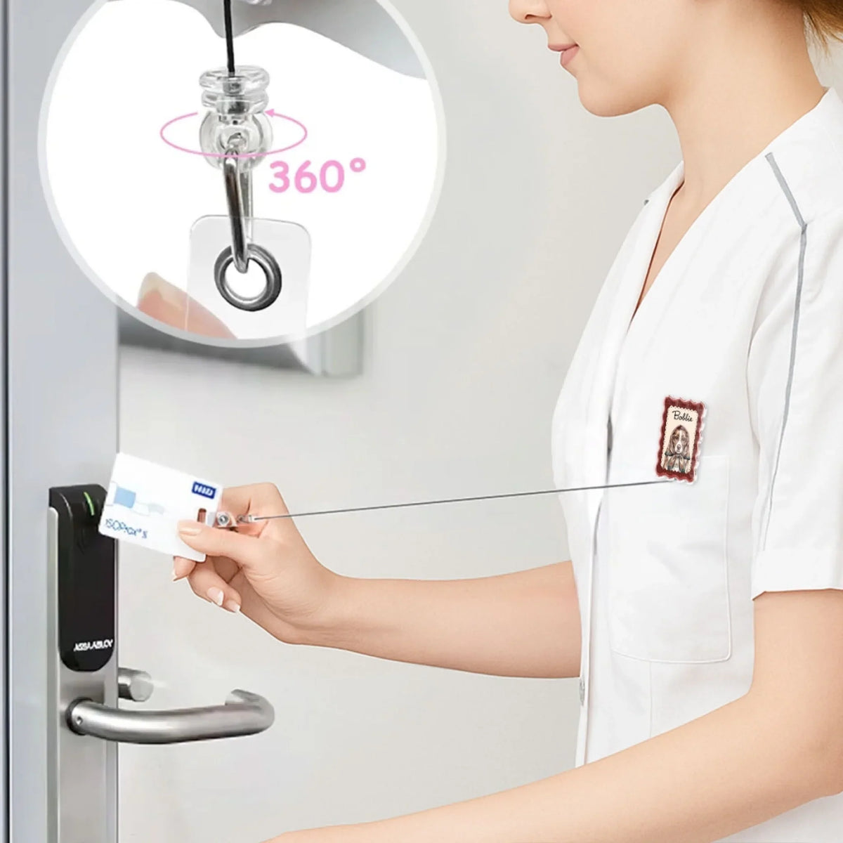 Custom Photo Nurse ID Holder, Graduation Christmas Birthday Gifts for Dog Lovers • Working With My Pet - Personalized Acrylic Badge Reel