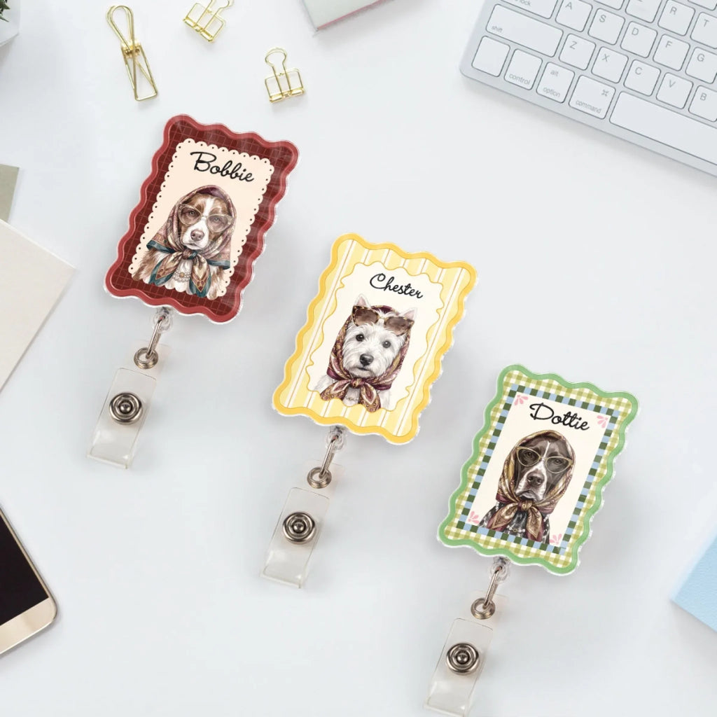 Custom Photo Nurse ID Holder, Graduation Christmas Birthday Gifts for Dog Lovers • Working With My Pet - Personalized Acrylic Badge Reel