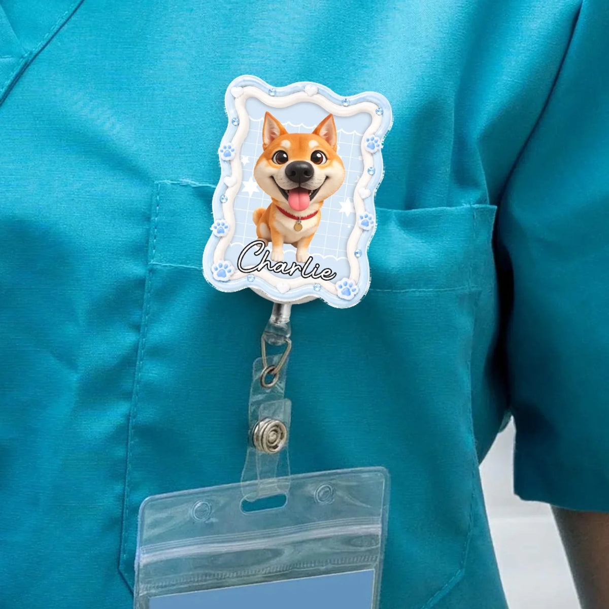 Custom Photo Nurse ID Holder, Graduation Christmas Birthday Gifts for Dog Lovers • Pet Caricature - Personalized Acrylic Badge Reel